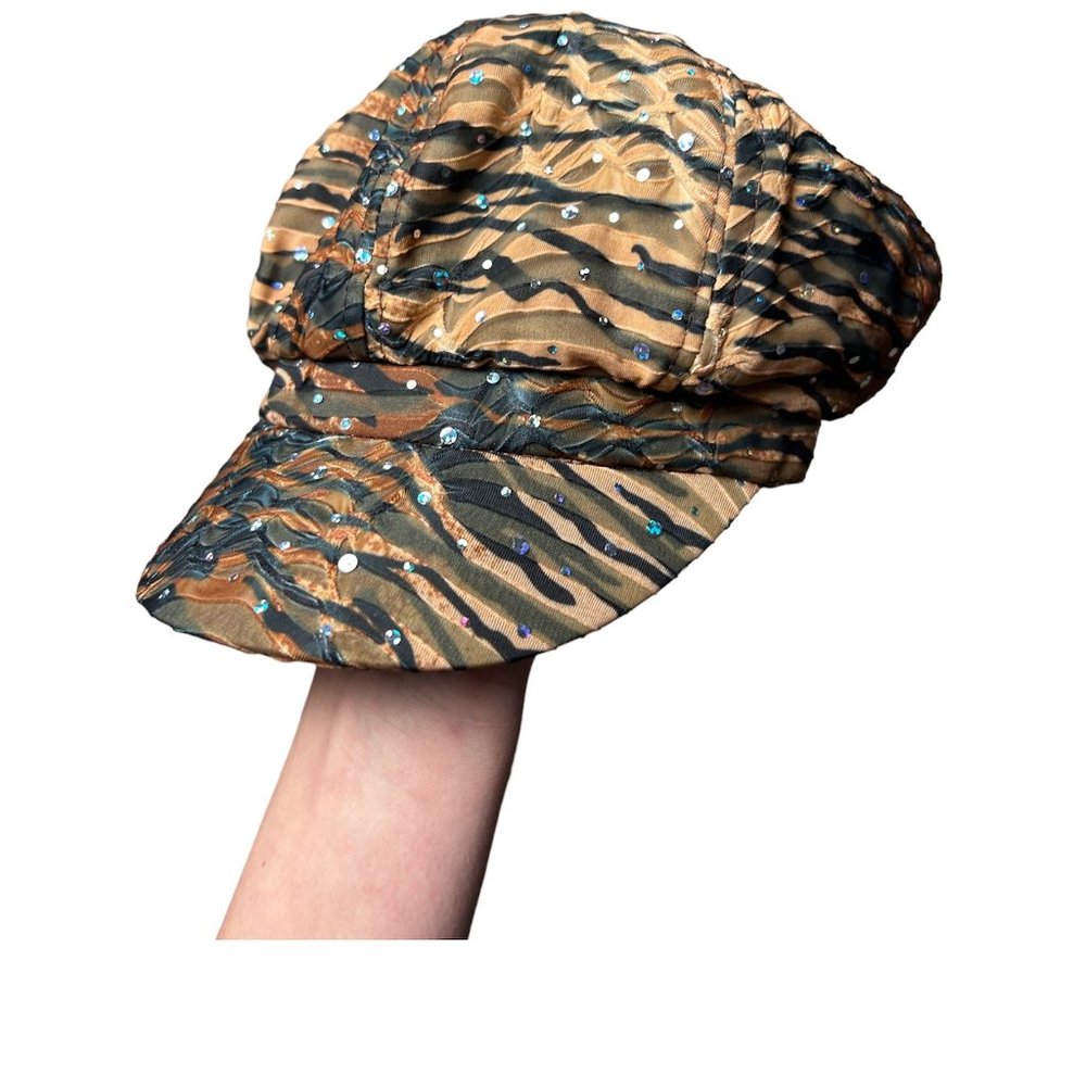 Bedazzled funky textured stripe mesh animal print conductor hat - Picture 2 of 3